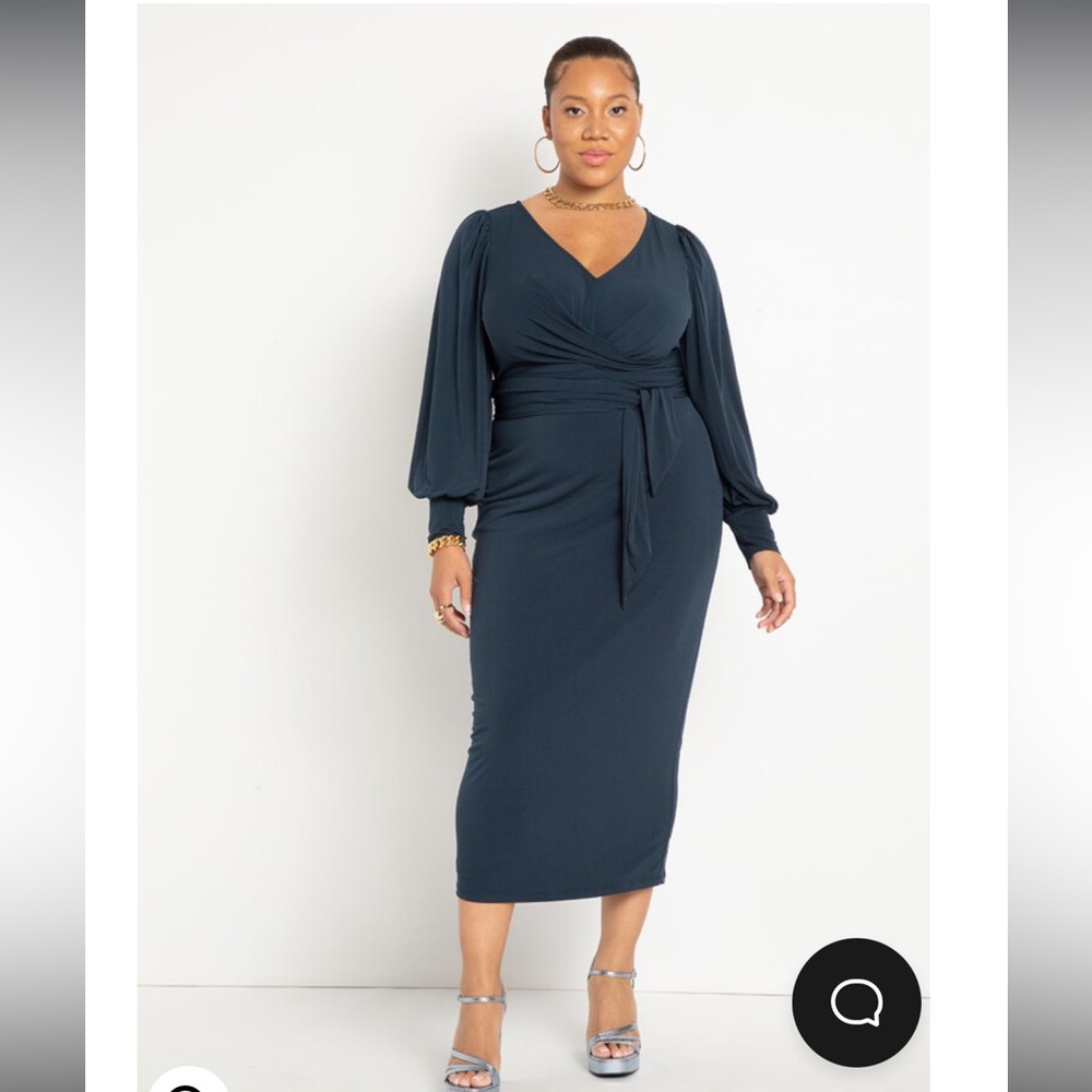 Eloquii blue midi crossover dress. Worn once for three hours.